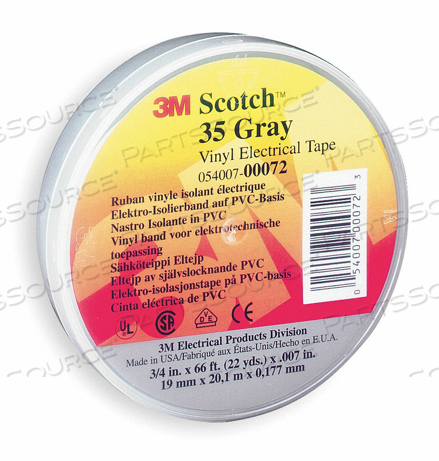 INSULATING ELECTRICAL TAPE, GENERAL PURPOSE, VINYL, TAPE ADHESIVE MATERIAL RUBBER, 3/4 IN, 66 FT, 7 MIL, 3M(TM), SCOTCH(R), SERIES 35, GRAY, by 3M Consumer