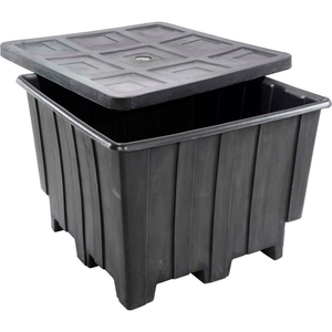 ROMOTECH PLASTIC GAYLORD PALLET CONTAINER WITH LID 50"L X 50"W X 36-1/2"H, BLACK by Rotational Molding Technologies Inc. ROMOTECH PLASTIC GAYLORD PALLET CONTAINER WITH LID 50"L X 50"W X 36-1/2"H, BLACK by Rotational Molding Technologies Inc.
