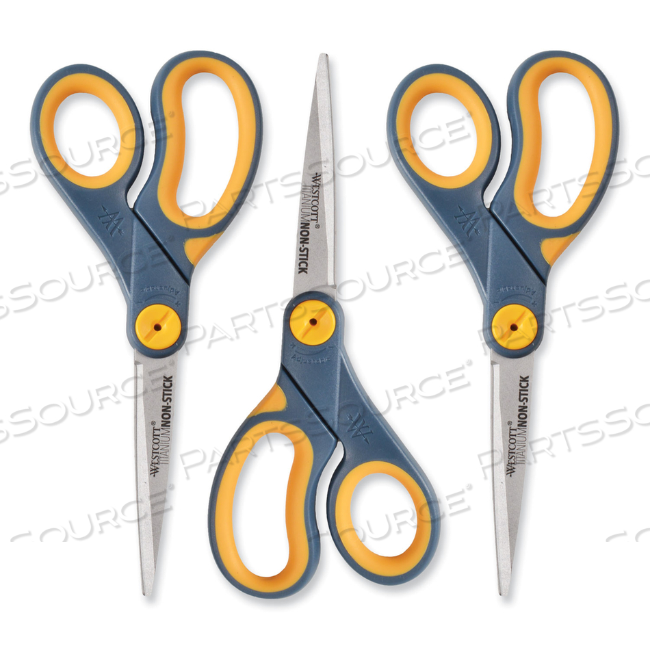 NON-STICK TITANIUM BONDED SCISSORS, 8" LONG, 3.25" CUT LENGTH, GRAY/YELLOW STRAIGHT HANDLES by Westcott