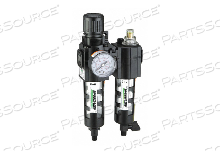 FILTER/REGULATOR/LUBRICATOR, AIR INLET SIZE 1/4 IN, AIR INLET TYPE NPT, MAXIMUM FLOW RATE 51 CFM, MAXIMUM OPERATING PRESSURE 150 PSI, FILTER by Speedaire