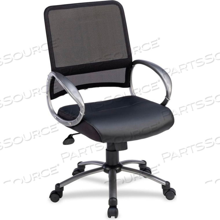 LORELL MID-BACK TASK CHAIR, 25"W X 25"D X 42"H, BLACK LEATHER SEAT/MESH BACK by S.P. Richards Company