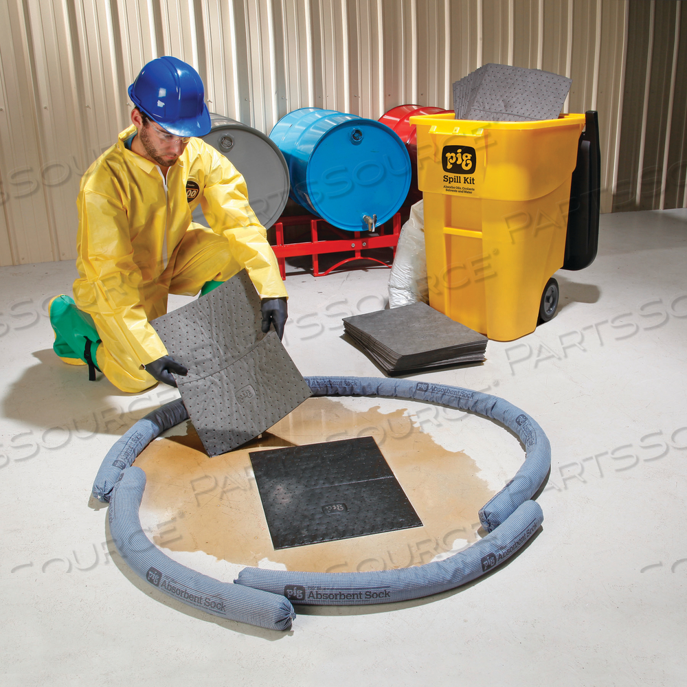 PIG SPILL KIT IN HIGH-VISIBILITY MOBILE CONTAINER by New Pig Corporation PIG SPILL KIT IN HIGH-VISIBILITY MOBILE CONTAINER by New Pig Corporation