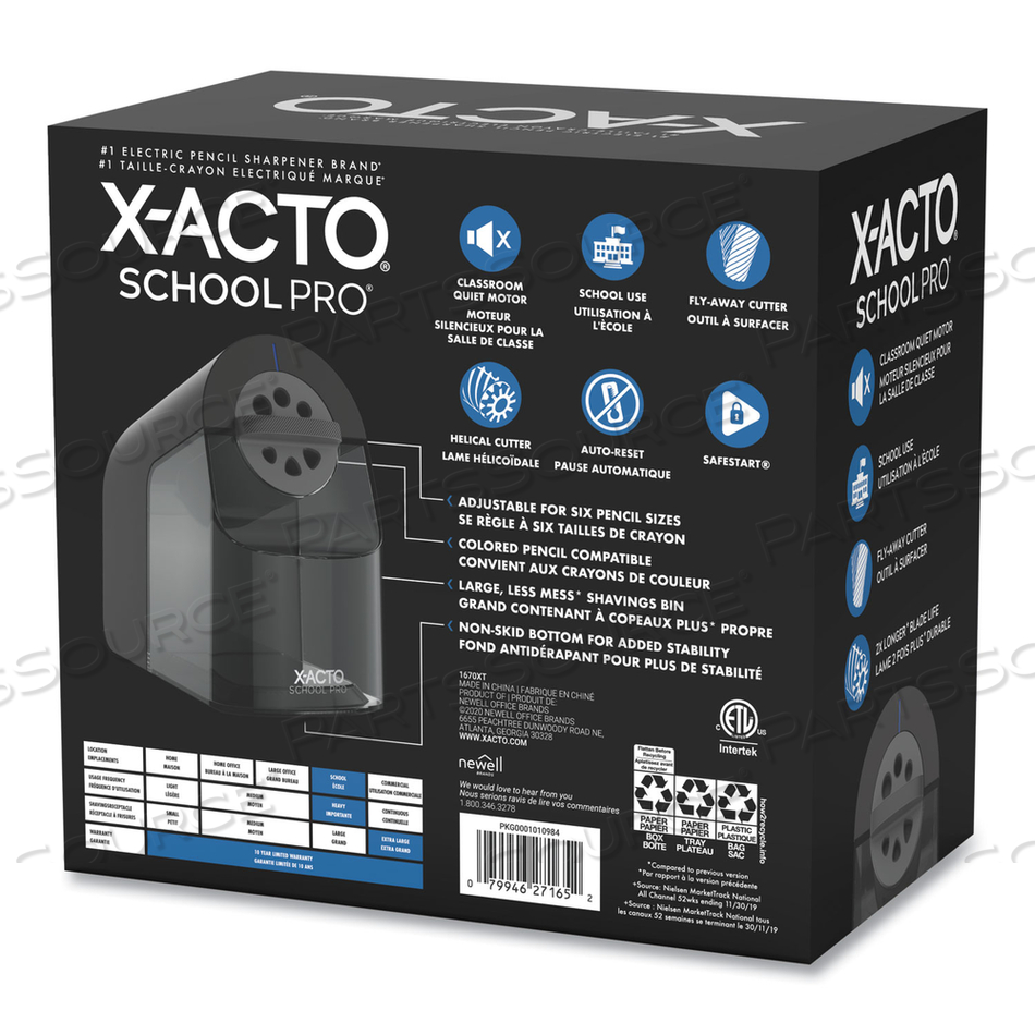 MODEL 1670 SCHOOL PRO CLASSROOM ELECTRIC PENCIL SHARPENER, AC-POWERED, 4 X 7.5 X 7.5, BLACK/GRAY/SMOKE by X-Acto