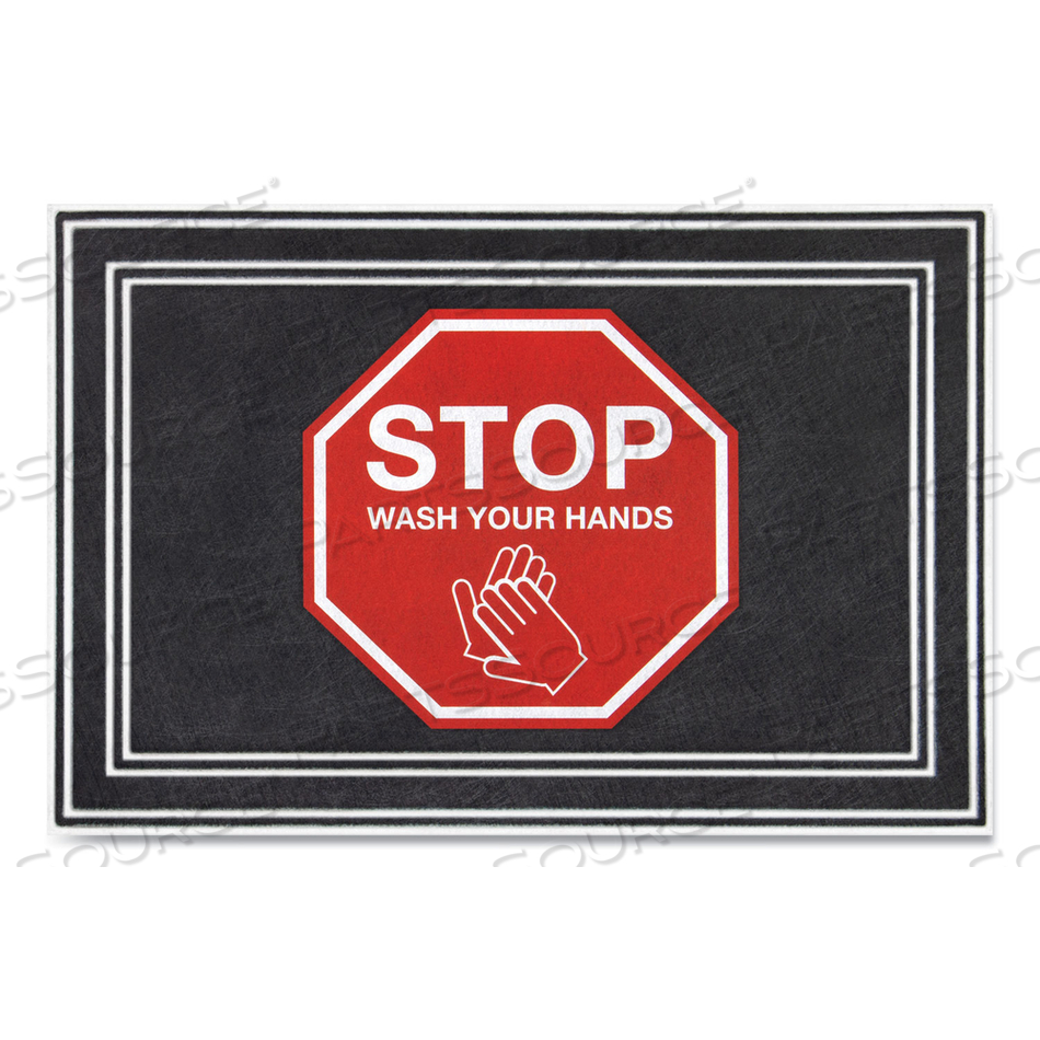 MESSAGE FLOOR MATS, 24 X 36, CHARCOAL/RED, "STOP WASH YOUR HANDS" by Apache Mills