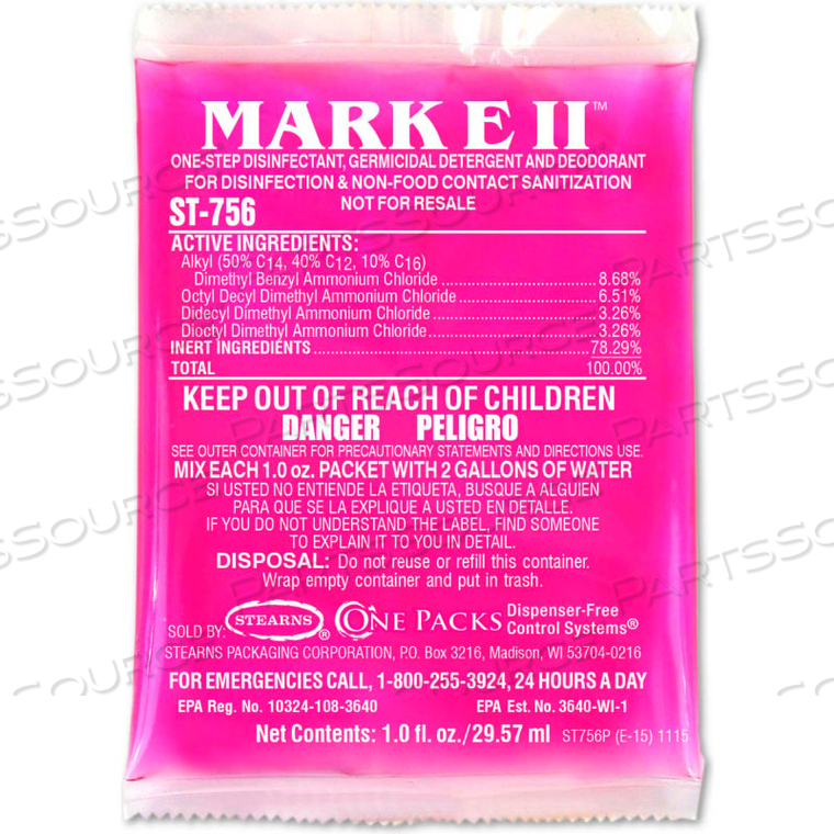 MARK E II ONE-STEP DISINFECTANT,GERMICIDAL DETERGENT/DEODORANT- 1 OZ. PKS, 144/CASE 