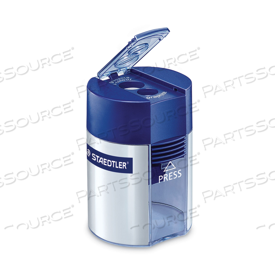 HANDHELD MANUAL DOUBLE-HOLE PLASTIC SHARPENER, 1.57 X 1.65 X 2.2, BLUE/SILVER by Staedtler