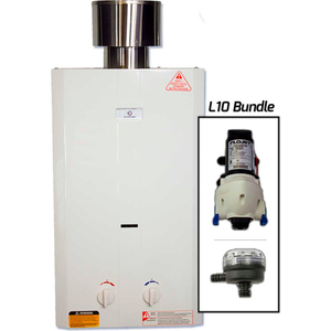 L10 OUTDOOR TANKLESS WATER HEATER W/ FLOJET PUMP & STRAINER - 20KW, 2.65 GPM by Eccotemp Systems, LLC