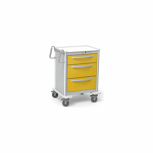3-DRAWER ALUMINUM MEDIUM ISOLATION CART, KEY LOCK, YELLOW by Waterloo Healthcare