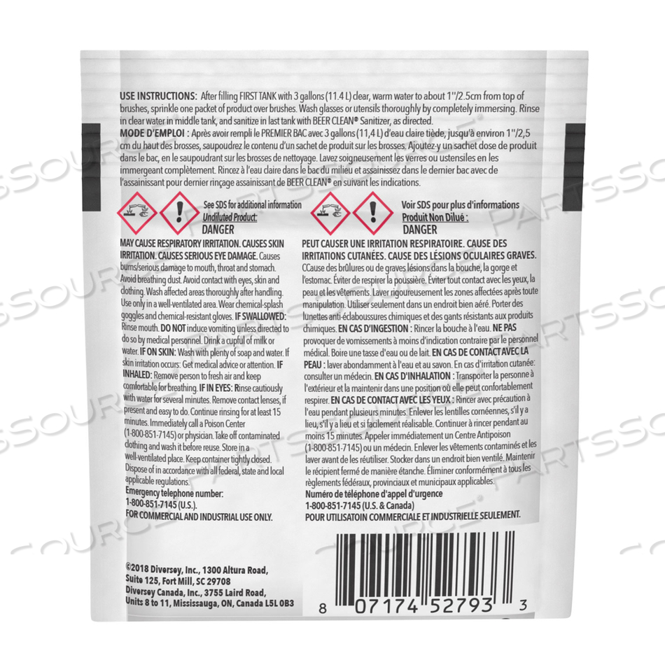 BEER CLEAN GLASS CLEANER, POWDER, 0.5 OZ PACKET by Diversey