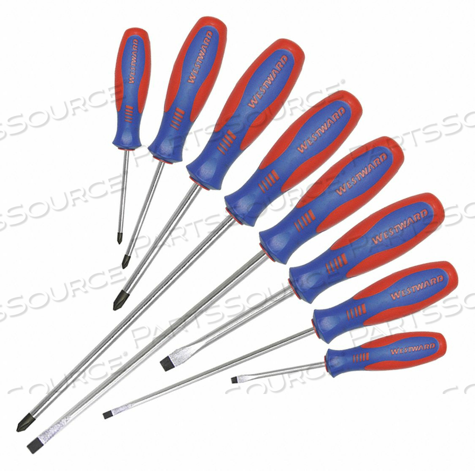 MAGNETIZED TIP SCREWDRIVER SET, TIP FINISH MANGANESE PHOSPHATED, #0, #1, #2, 1/4 IN, 1/8 IN, 3/16 IN, PHILLIPS, SLOTTED, ERGONOMIC, NUMBER O by Westward MAGNETIZED TIP SCREWDRIVER SET, TIP FINISH MANGANESE PHOSPHATED, #0, #1, #2, 1/4 IN, 1/8 IN, 3/16 IN, PHILLIPS, SLOTTED, ERGONOMIC, NUMBER O by Westward