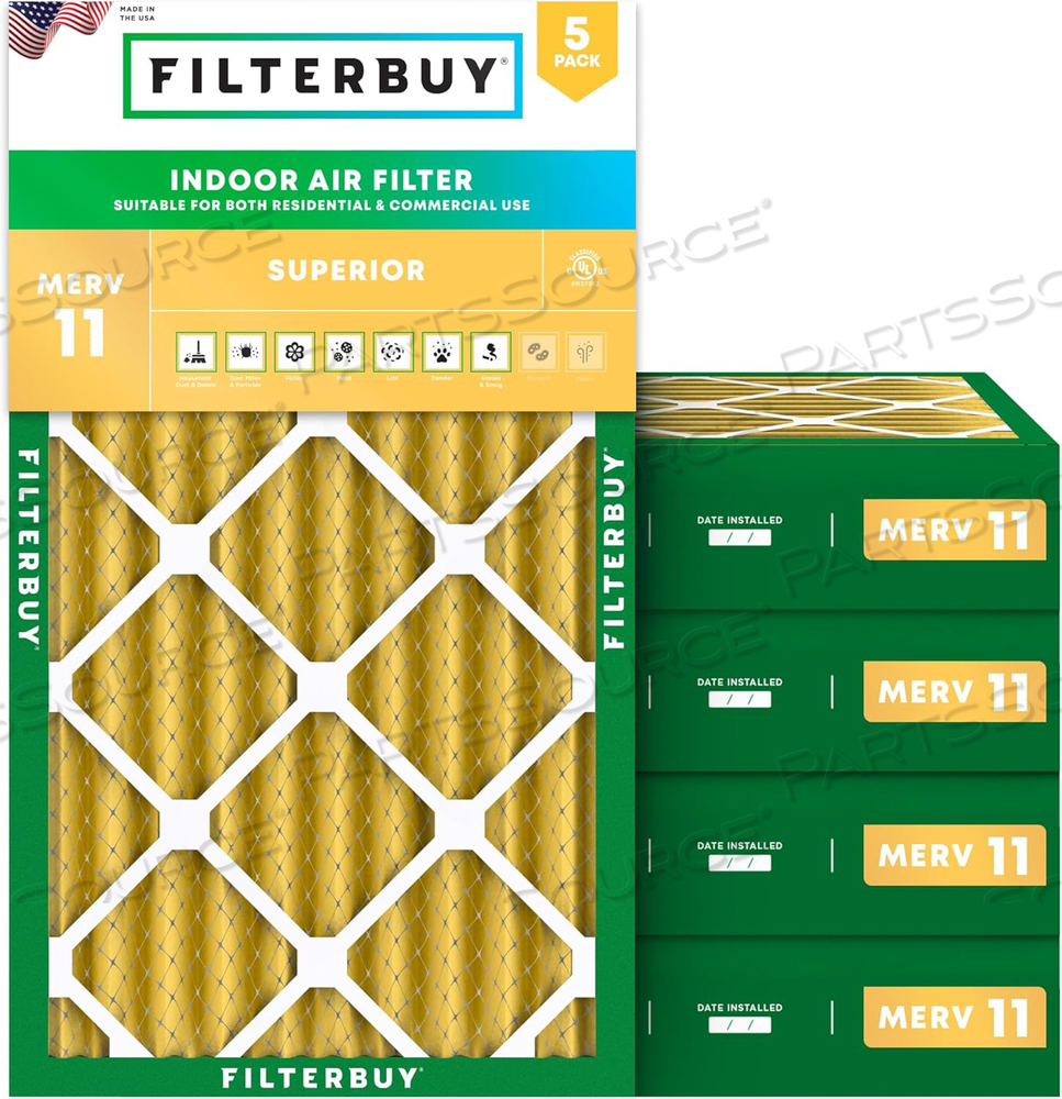 FILTERBUY 10X20X4 AIR FILTER MERV 11 ALLERGEN DEFENSE (5-PACK), PLEATED HVAC AC FURNACE AIR FILTERS REPLACEMENT (ACTUAL SIZE: 9.50 X 19.50 X 3.75 INCHES) by Filterbuy, Inc.