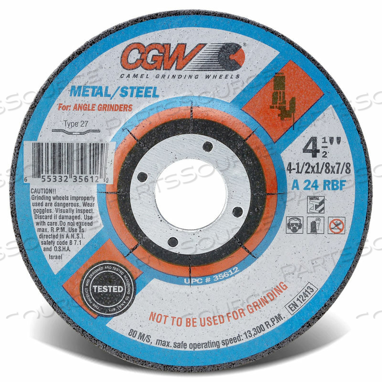 DEPRESSED CENTER WHEEL 4-1/2" X 1/8" X 5/8- 11 INT T27 24 GRIT ALUMINUM OXIDE 