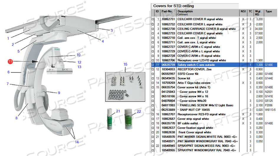 SAFETY SWITCH, C-ARM OUTSIDE, FOR USE WITH: FOR ANGIO LAB by Siemens Medical Solutions