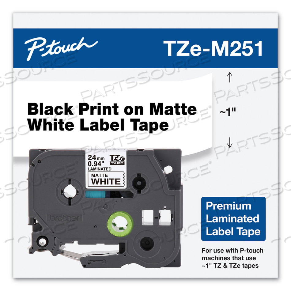 TZE PREMIUM LAMINATED TAPE, 0.94" X 26.2 FT, BLACK ON WHITE by Brother