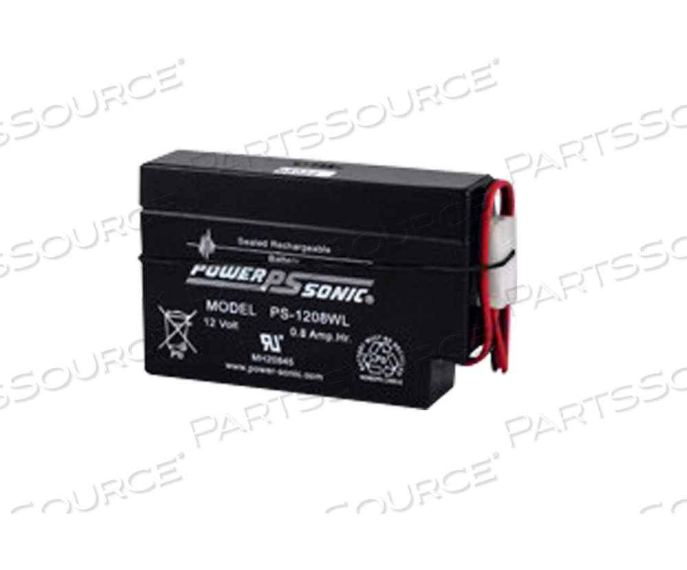 BATTERY, SEALED LEAD ACID, 12V, 0.8 AH, 2 WIRE LEAD LENGTH by Power-Sonic Corporation