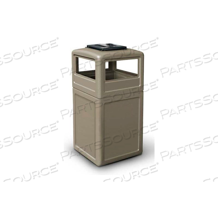 42 GALLON SQUARE TRASH CONTAINER WITH ASHTRAY LID, BEIGE by Dci Marketing
