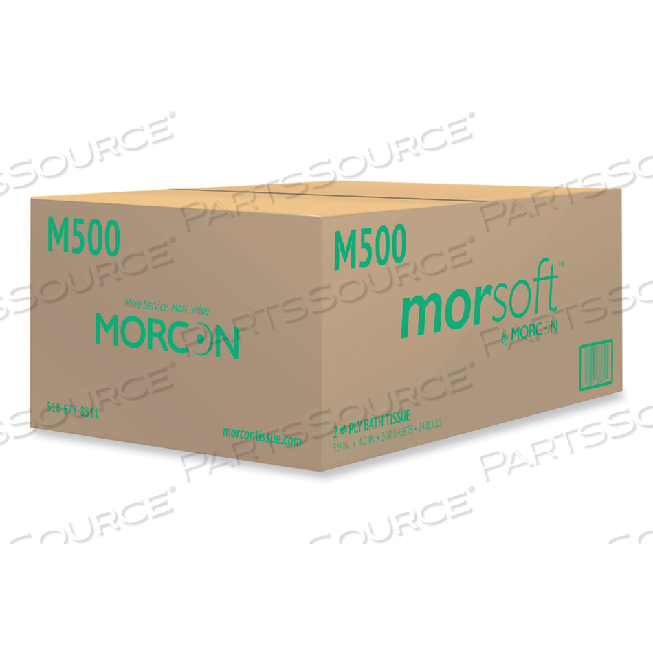 MORSOFT CONTROLLED BATH TISSUE, SEPTIC SAFE, 2-PLY, WHITE, BAND-WRAPPED, 500 SHEETS/ROLL, 24 ROLLS/CARTON 