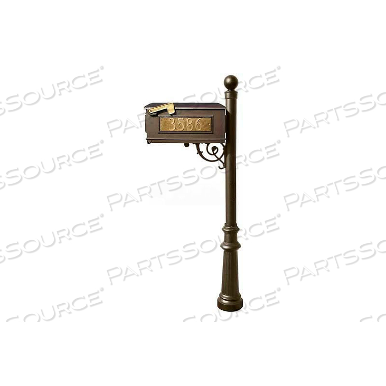 LEWISTON MAILBOX, POST (FLUTED BASE & BALL FINIAL), W/3 ADDRESS PLATES, SUPPORT BRACE, BRONZE 