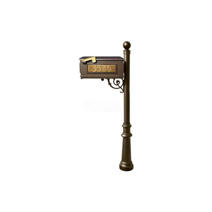 LEWISTON MAILBOX, POST (FLUTED BASE & BALL FINIAL), W/3 ADDRESS PLATES, SUPPORT BRACE, BRONZE by Qualarc