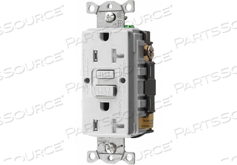 GFCI RECEPTACLE, 20A, 5-20R, 2P, 3W, 125VAC, WHITE by Hubbell Incorporated, Wiring Device-Kellums GFCI RECEPTACLE, 20A, 5-20R, 2P, 3W, 125VAC, WHITE by Hubbell Incorporated, Wiring Device-Kellums