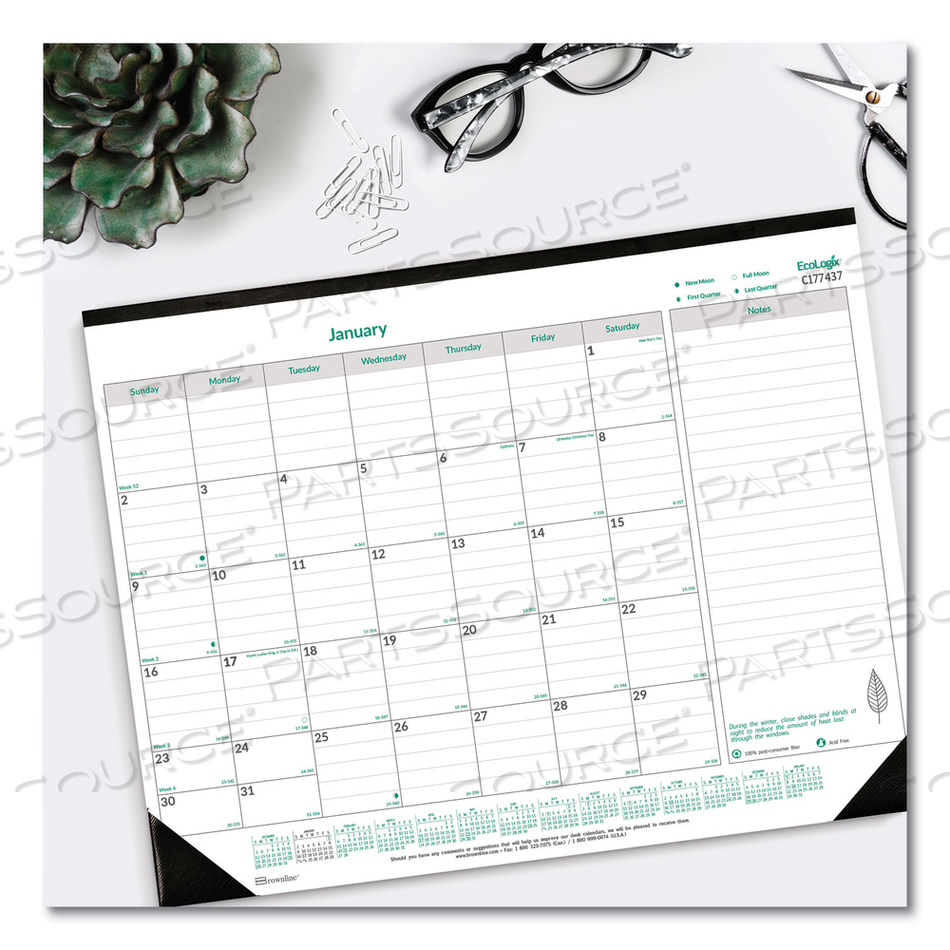 ECOLOGIX MONTHLY DESK PAD CALENDAR, 22 X 17, WHITE/GREEN SHEETS, BLACK BINDING/CORNERS, 12-MONTH (JAN TO DEC): 2023 