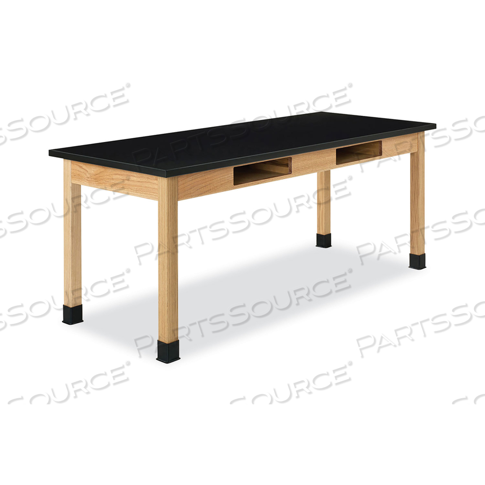 CLASSROOM BOOK COMPARTMENT SCIENCE TABLE, 72W X 30D X 30H, BLACK CHEMGUARD HIGH PRESSURE LAMINATE (HPL) TOP, OAK BASE 