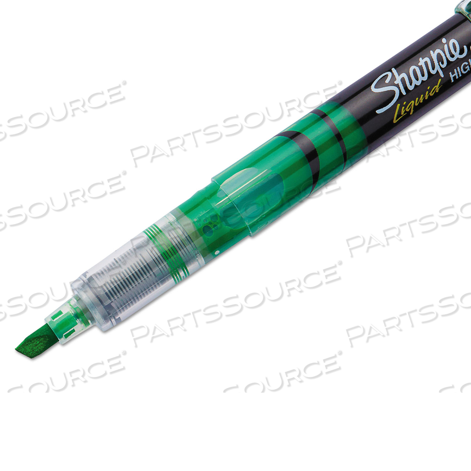 LIQUID PEN STYLE HIGHLIGHTERS, FLUORESCENT GREEN INK, CHISEL TIP, GREEN/BLACK/CLEAR BARREL by Sharpie