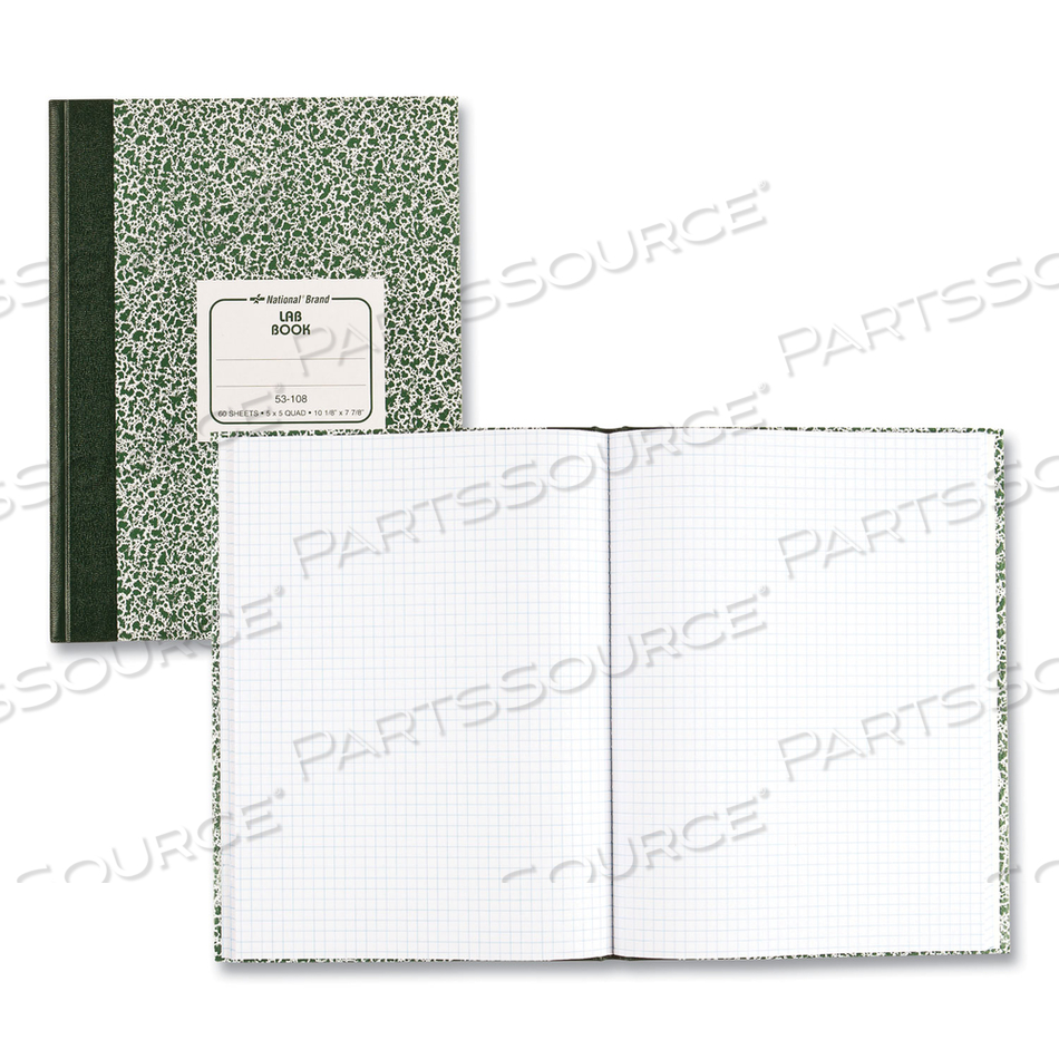 COMPOSITION LAB NOTEBOOK, QUADRILLE RULE, GREEN COVER, 10.13 X 7.88, 60 SHEETS by National