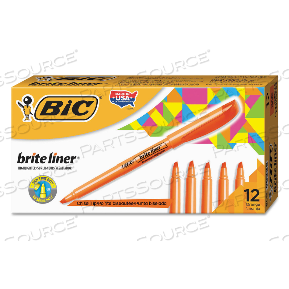 BRITE LINER HIGHLIGHTER, FLUORESCENT ORANGE INK, CHISEL TIP, ORANGE/BLACK BARREL by BIC BRITE LINER HIGHLIGHTER, FLUORESCENT ORANGE INK, CHISEL TIP, ORANGE/BLACK BARREL by BIC