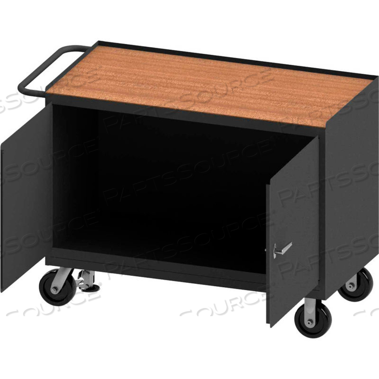 MOBILE BENCH CABINET - SHOP TOP, 2 LOCKING DOORS & FLOOR LOCK - 54-1/8 X 24-1/4 X 37-3/4 