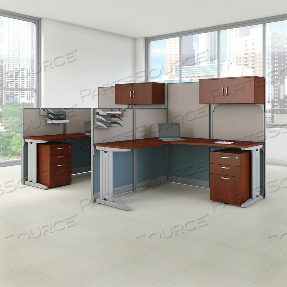 OFFICE IN AN HOUR COLLECTION L- WORKSTATION, 64.5" X 64.5" X 33", HANSEN CHERRY, (BOX 1 OF 2) 