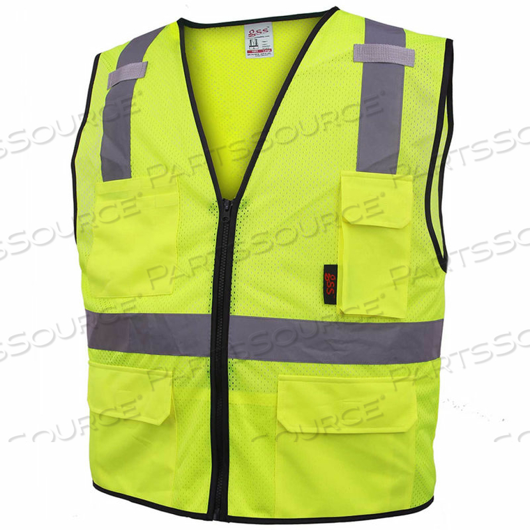 1505 MULTI-PURPOSE CLASS 2 MESH ZIPPER 6 POCKETS SAFETY VEST, LIME, LARGE by GSS Safety LLC