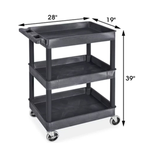 28 X 19 X 39IN BLACK ULINE 3-SHELF UTILITY CART WITH LIPPED SHELVES by Uline