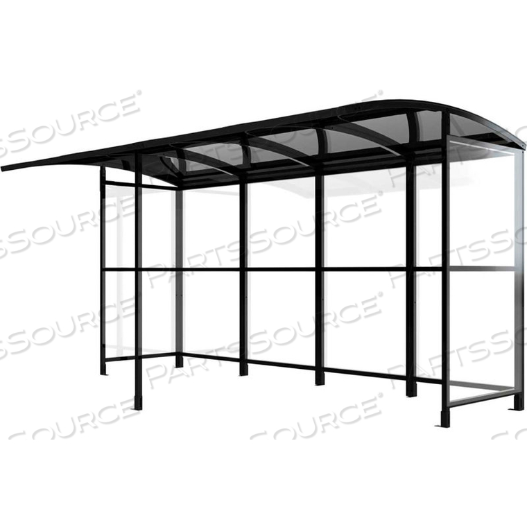 OPEN FRONT SMOKING SHELTER - FREESTANDING 13'9"W X 7'D X 7'11"H ALUMINUM ROOF by No Butts Bin Co. OPEN FRONT SMOKING SHELTER - FREESTANDING 13'9"W X 7'D X 7'11"H ALUMINUM ROOF by No Butts Bin Co.