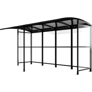 OPEN FRONT SMOKING SHELTER - FREESTANDING 13'9"W X 7'D X 7'11"H ALUMINUM ROOF by No Butts Bin Co. OPEN FRONT SMOKING SHELTER - FREESTANDING 13'9"W X 7'D X 7'11"H ALUMINUM ROOF by No Butts Bin Co.