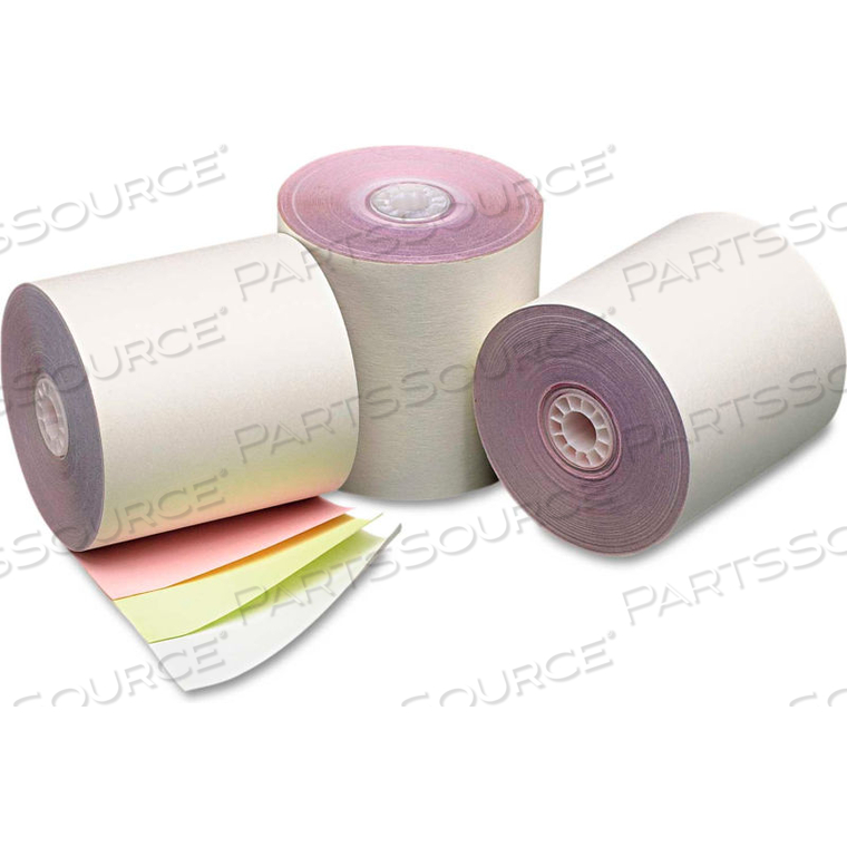 THREE-PLY CASH REGISTER/POS ROLLS, 3"X70', WHITE/CANARY/PINK, 50 ROLLS/CARTON by PM Company