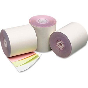 THREE-PLY CASH REGISTER/POS ROLLS, 3"X70', WHITE/CANARY/PINK, 50 ROLLS/CARTON by PM Company