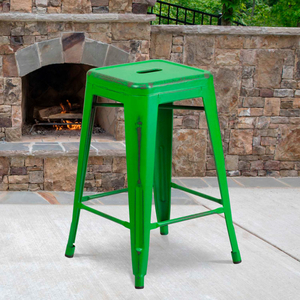 FLASH FURNITURE 24"H BACKLESS COUNTER HEIGHT STOOL - METAL - GREEN by Flash Furniture