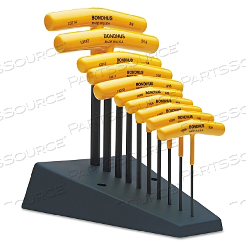 T-HANDLE HEX TOOL SET, 10 PER STAND, HEX TIP, INCH, 3/32 IN TO 3/8 IN by Bondhus