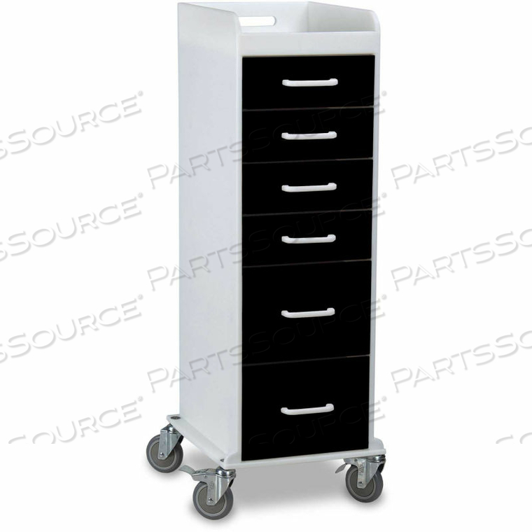 TALL LOCKING 6 DRAWER MEDICAL CART, BLACK, 16"W X 19"D X 47"H by TrippNT, Inc