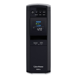 PFC SINEWAVE SERIES CP1500PFCLCD, UPS, AC 120 V, 1000 WATT, 1500 VA, 9 AH, RS-232, USB, OUTPUT CONNECTORS: 12, BLACK by CyberPower