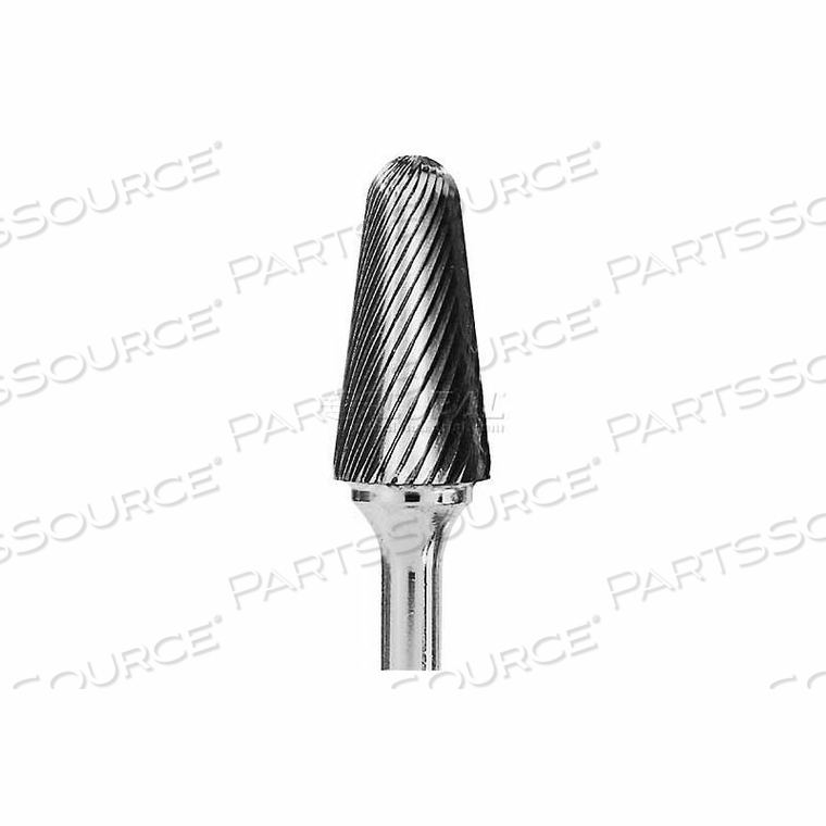 RADIUS NOSE CONE CARBIDE BURR, STANDARD CUT, 1/8" SHANK DIA, 1-1/2" OAL 