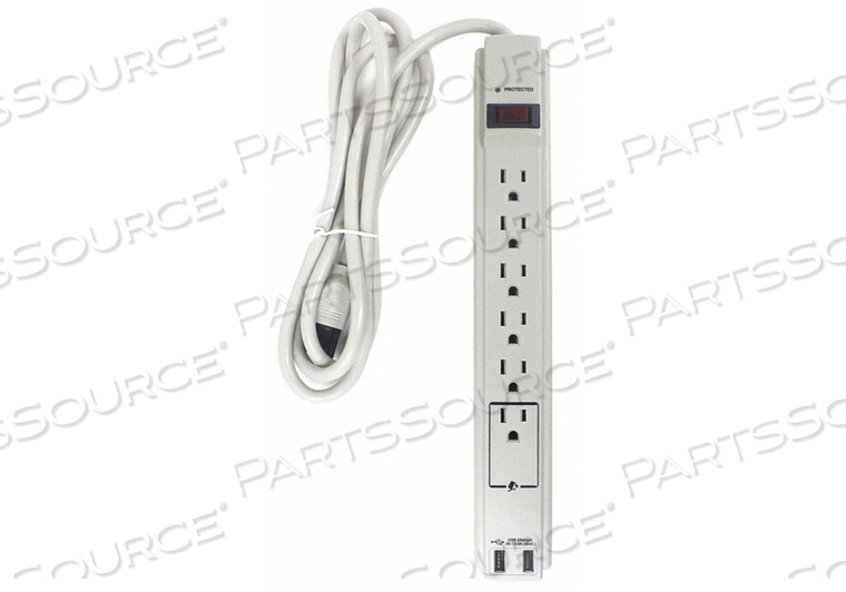 SURGE PROTECTOR OUTLET STRIP, TOTAL NUMBER OF OUTLETS 6, COLOR WHITE, CORD LENGTH 6 FT, COMMUNICATION PORT NONE, RATED JOULES 1,050, APPLICA by Power First SURGE PROTECTOR OUTLET STRIP, TOTAL NUMBER OF OUTLETS 6, COLOR WHITE, CORD LENGTH 6 FT, COMMUNICATION PORT NONE, RATED JOULES 1,050, APPLICA by Power First