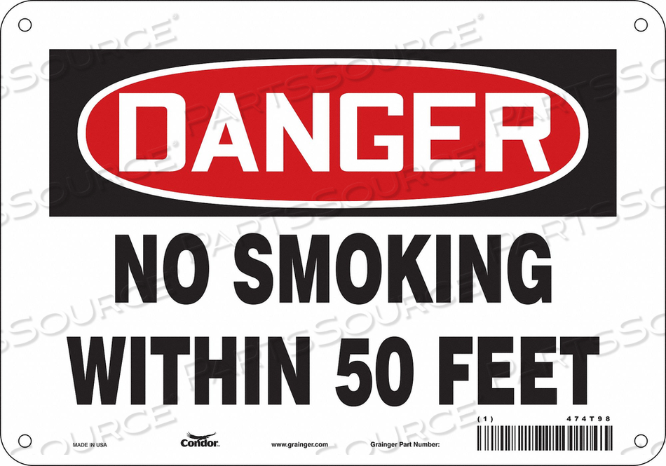 SAFETY SIGN, VERTICAL RECTANGLE, NUMBER OF PRINTED SIDES 1, ENGLISH, SIGN FORMAT TRADITIONAL OSHA, SIGN LEGEND NO SMOKING WITHIN 50 FEET, SI by Condor SAFETY SIGN, VERTICAL RECTANGLE, NUMBER OF PRINTED SIDES 1, ENGLISH, SIGN FORMAT TRADITIONAL OSHA, SIGN LEGEND NO SMOKING WITHIN 50 FEET, SI by Condor