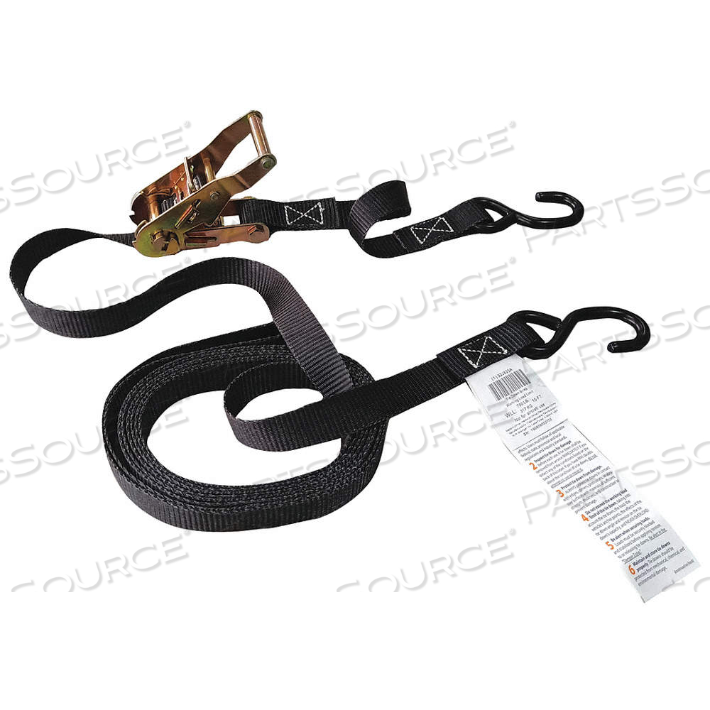 TIE DOWN STRAP, RATCHET, S-HOOK, GEN PURPOSE, 1 IN WD, 700 LB WLL, BLACK, 15 FT LG by Approved Vendor TIE DOWN STRAP, RATCHET, S-HOOK, GEN PURPOSE, 1 IN WD, 700 LB WLL, BLACK, 15 FT LG by Approved Vendor