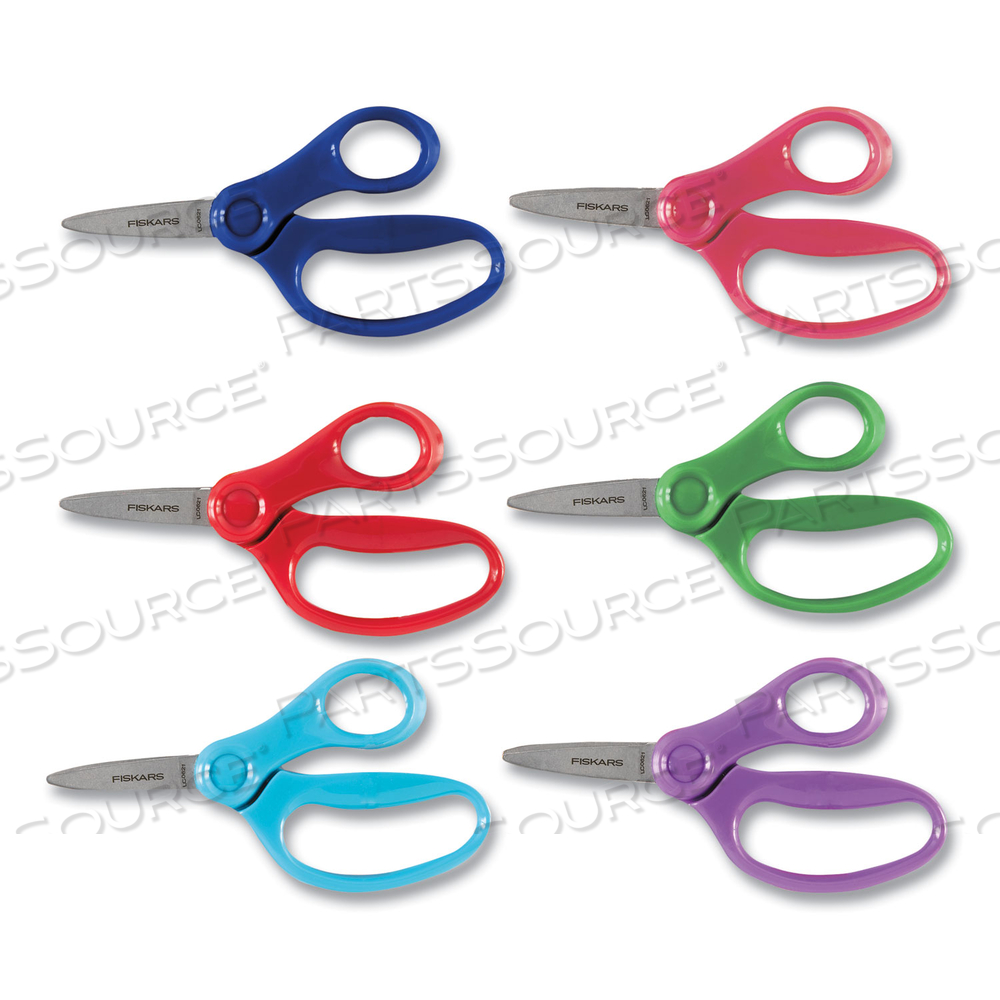 KIDS SCISSORS, POINTED TIP, 5" LONG, 1.75" CUT LENGTH, STRAIGHT HANDLES, RANDOMLY ASSORTED COLORS by Fiskars