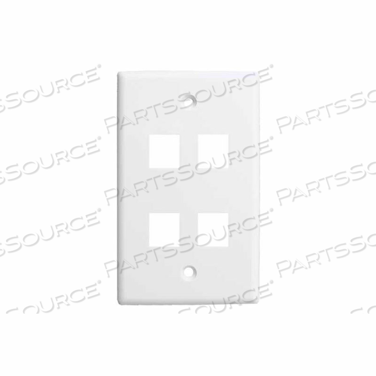 VERTICAL CABLE, QUAD (4) PORT KEYSTONE WALL PLATE (FLUSH) WHITE by Chiptech, Inc Dba Vertical Cable