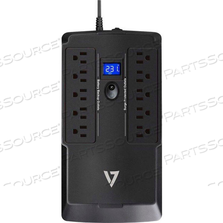 V7 UPS 750VA DESKTOP BATTERY BACKUP SYSTEM WITH 10 OUTLETS (5 BATTERY BACKUP + 5 SURGE) 