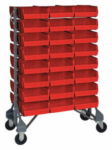 MOBILE BIN RAIL FLOOR RACK 48 BINS RED by Quantum Storage Systems