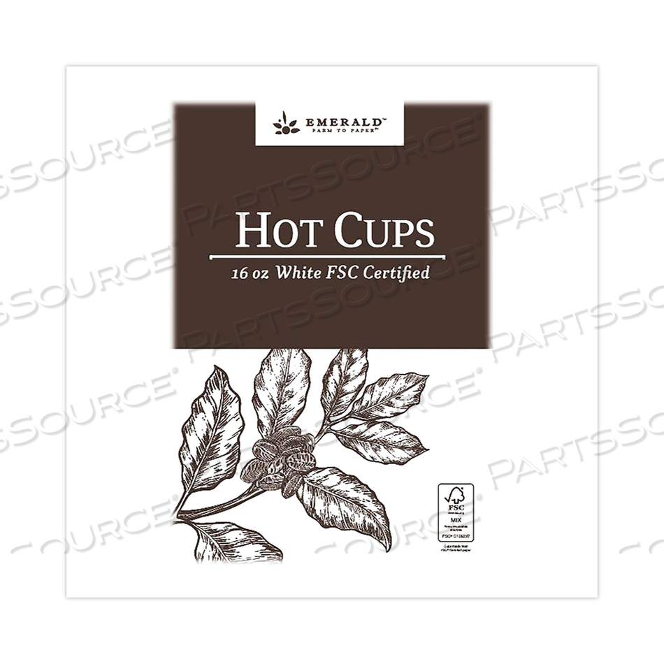 COMPOSTABLE PAPER HOT CUPS, 16 OZ, WHITE/BROWN, 50/PACK, 10 PACKS/CARTON 